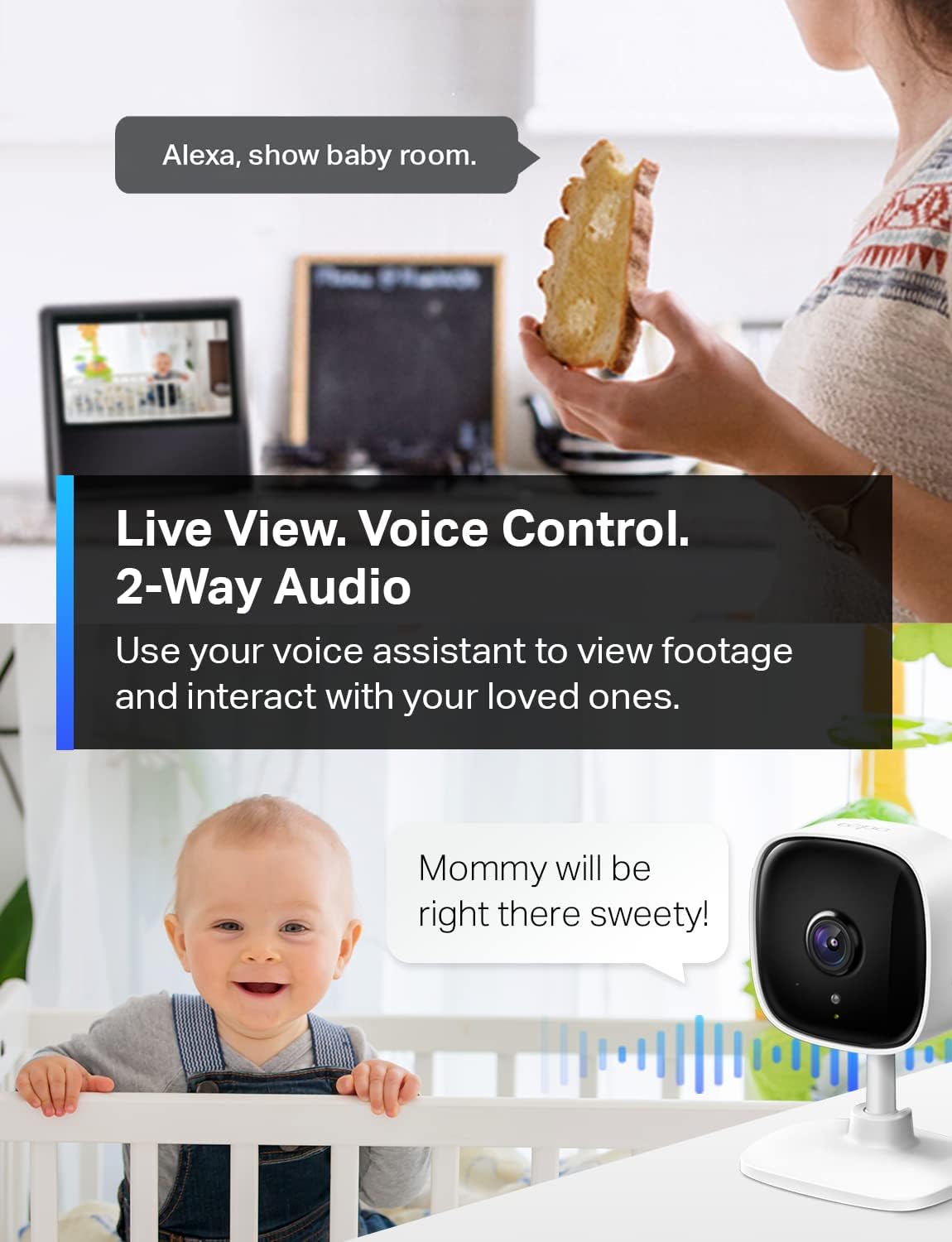 Tapo TP-Link 1080P Indoor Security Camera for Baby Monitor, Dog Camera w/Motion Detection, 2-Way Audio Siren, Night Vision, Cloud & SD Card Storage, Works w/Alexa & Google Home C100
