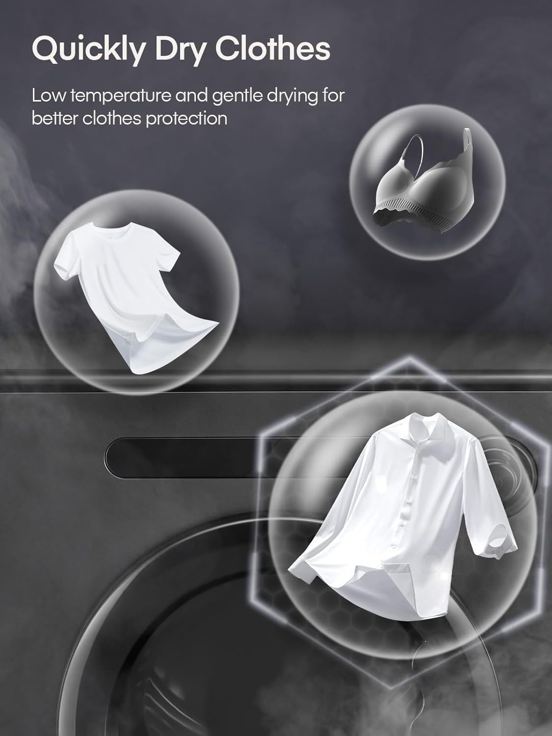 4KG Vented Tumble Dryer, FOHERE 1200W Compact Vented Tumble Dryer, 6 Auto Drying Mode, Smart Drying, Double Temperature Control Protection, for Apartment, Home, Dorm, RVs, Black