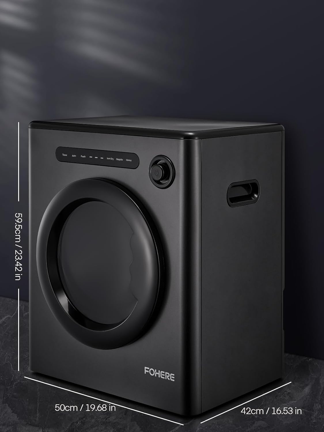 4KG Vented Tumble Dryer, FOHERE 1200W Compact Vented Tumble Dryer, 6 Auto Drying Mode, Smart Drying, Double Temperature Control Protection, for Apartment, Home, Dorm, RVs, Black