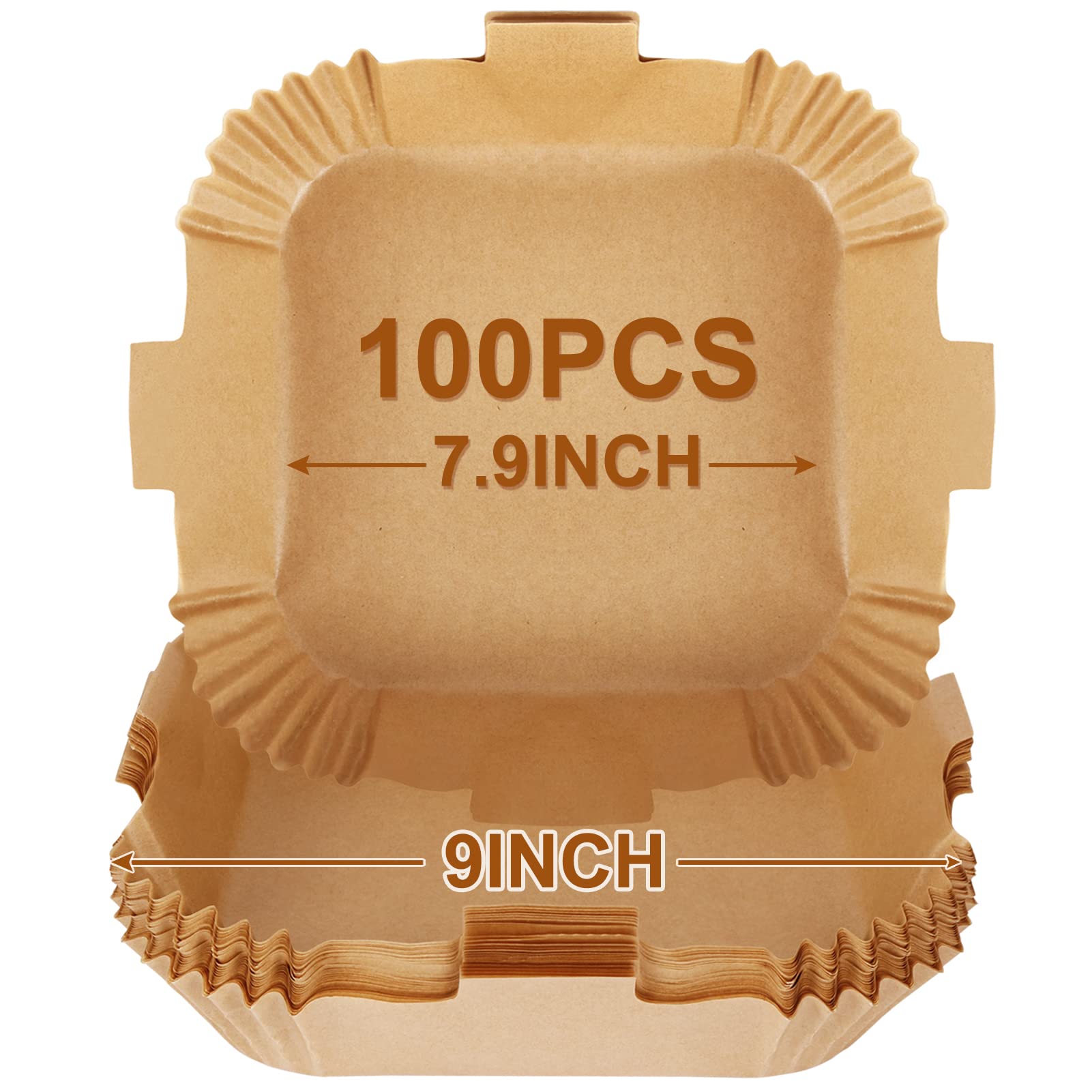 BYKITCHEN Air Fryer Parchment Paper Liner, 50PCS Square Air Fryer Liners Disposable, Greaseproof Paper, Compatible with COSORI, Ninja, Tefal, Russell Hobbs Fryers (Unbleached)