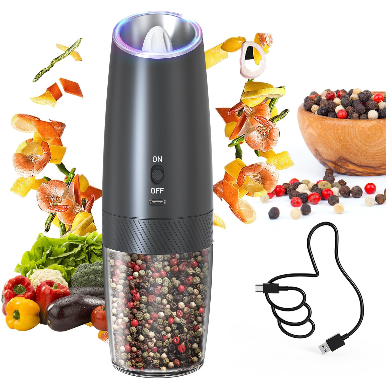 CIRCLE JOY Gravity Electric Salt and Pepper Grinder Set Automatic Salt and Pepper Grinder Set with LED Light, Battery Operated, Adjustable Coarseness, Large Capacity, for Home Kitchen BBQ