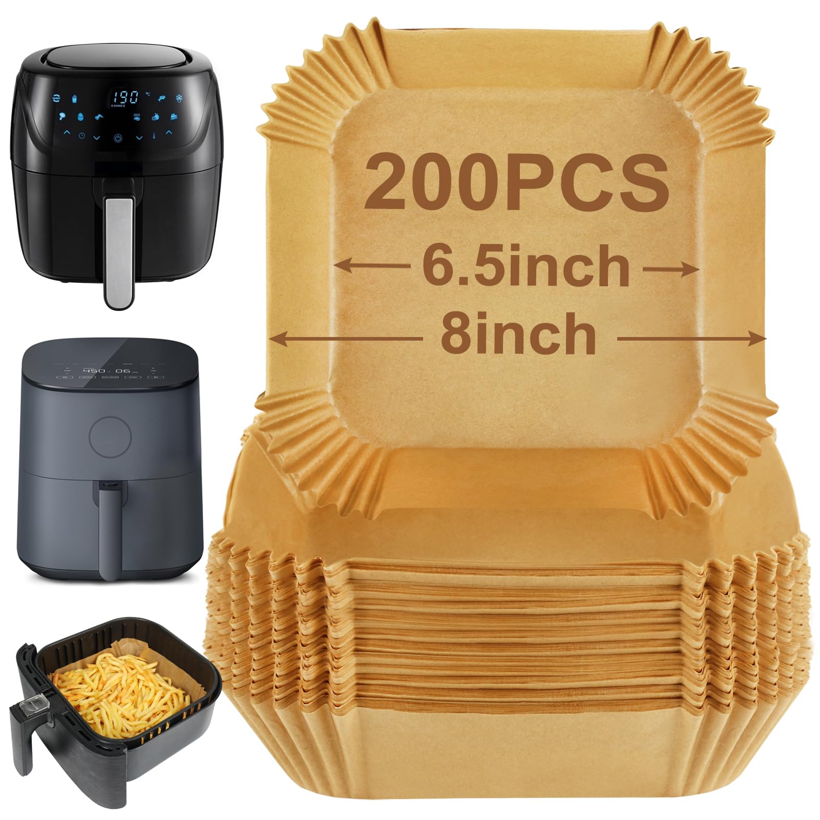 BYKITCHEN Air Fryer Parchment Paper Liner, 50PCS Square Air Fryer Liners Disposable, Greaseproof Paper, Compatible with COSORI, Ninja, Tefal, Russell Hobbs Fryers (Unbleached)