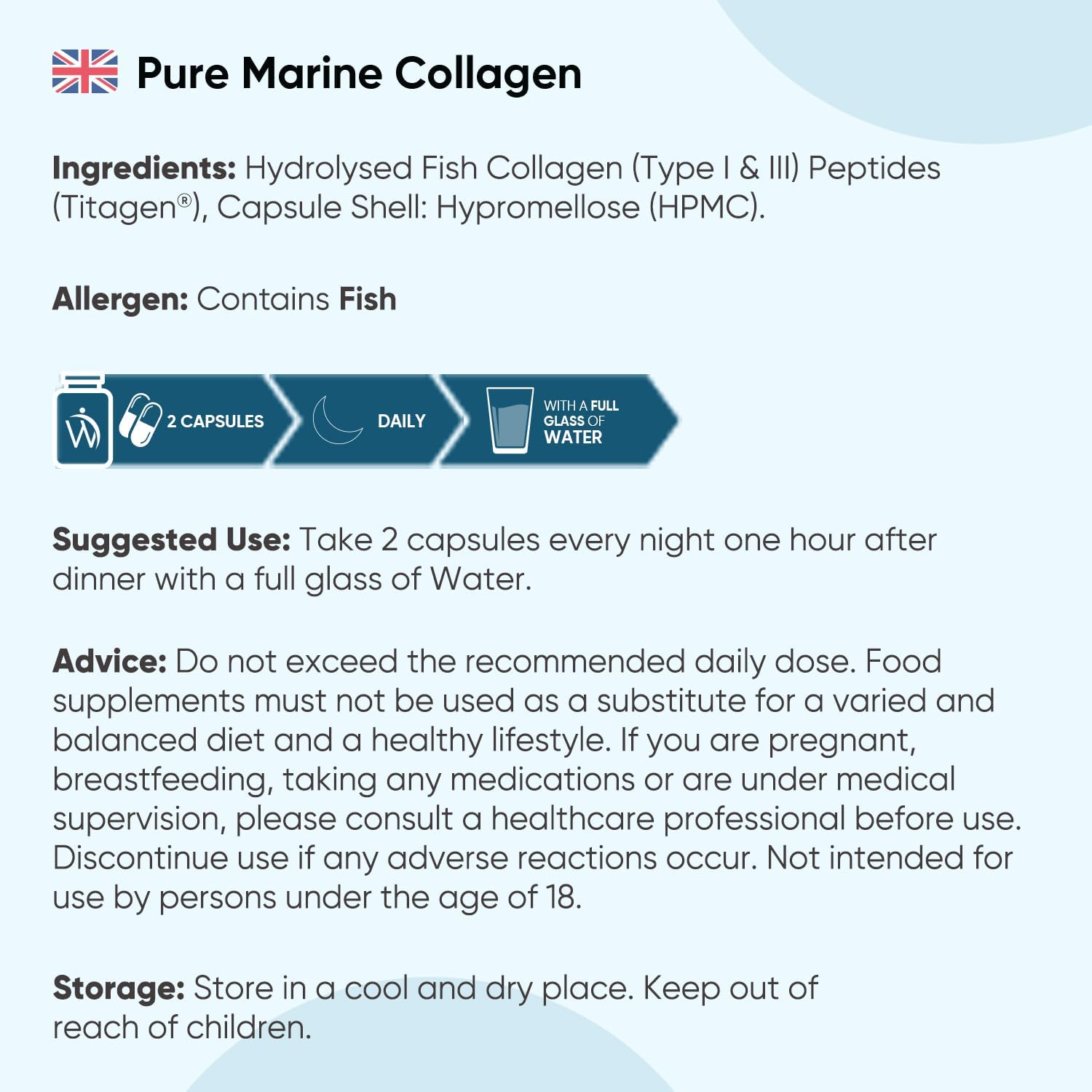 Pure Marine Collagen Supplements for Women & Men - 1200mg per Serving - 120 Capsules (Not Powder) - 2 Months Supply - Highly Bioavailable Type 1 & 3 Hydrolysed Collagen Capsules