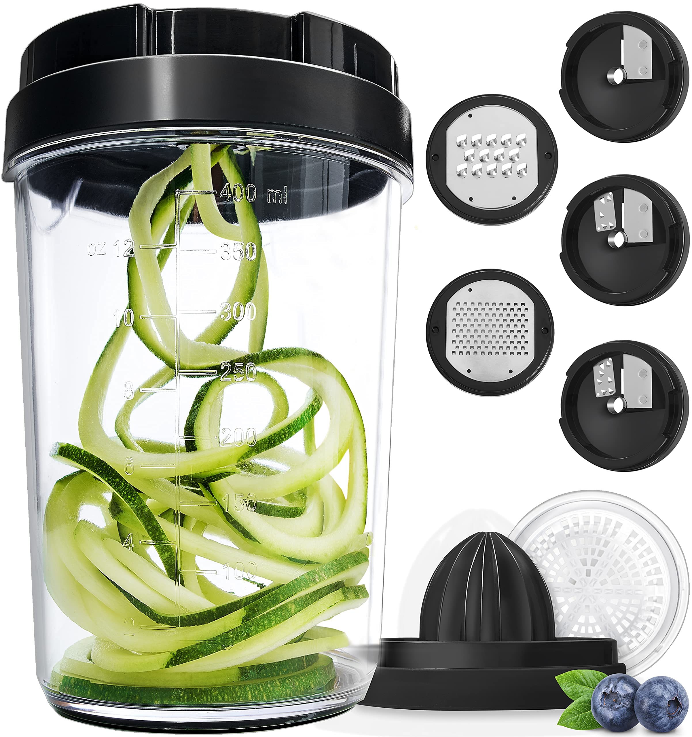 Spiralizer for Vegetables - Vegetable Slicer - Zucchini Courgette Spiralizer Zoodles Noodles Spaghetti Maker - Veggie Veg Carrot Cucumber Slicer Spiral Cutter - Kitchen Tools & Gadgets (4-in-1)