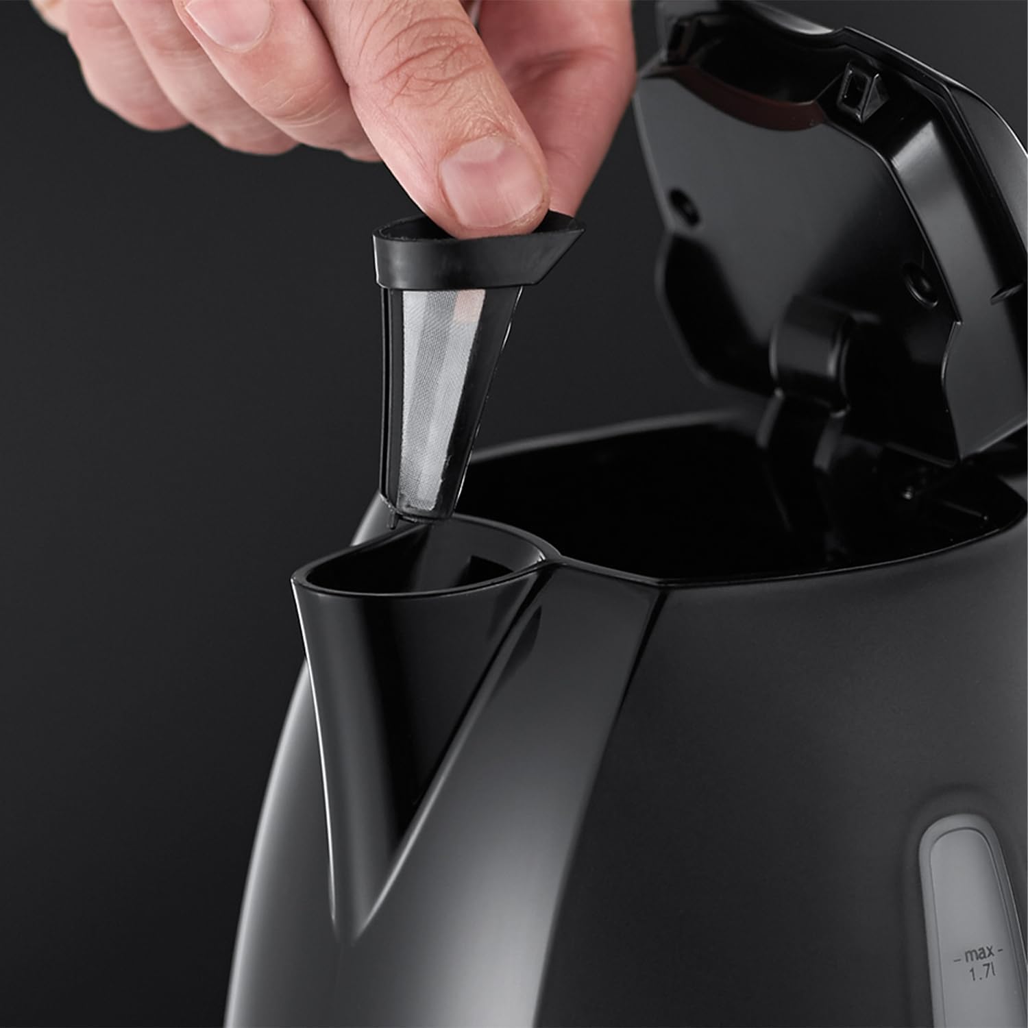Russell Hobbs Textures Electric 1.7L Cordless Kettle (Fast Boil 3KW, Black Premium Plastic, matt & high Gloss Finish, Removable Washable Anti-Scale Filter, Push to Open lid, Perfect Pour spout) 21271