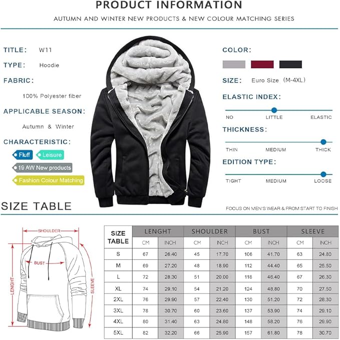 Men's Hoodies Full Zip Fleece Jacket