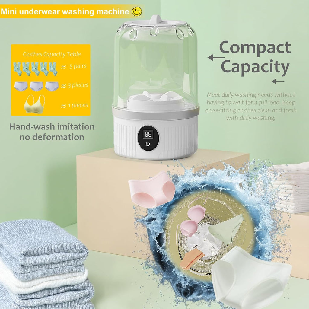 Portable Washing Machine, Underwear Washer, Small Washing Machines, Mini Washing Rechargeable Cordless Washing-Machine, Laundry Cup for Bra, Underwear, Socks (1.2 L capacity)