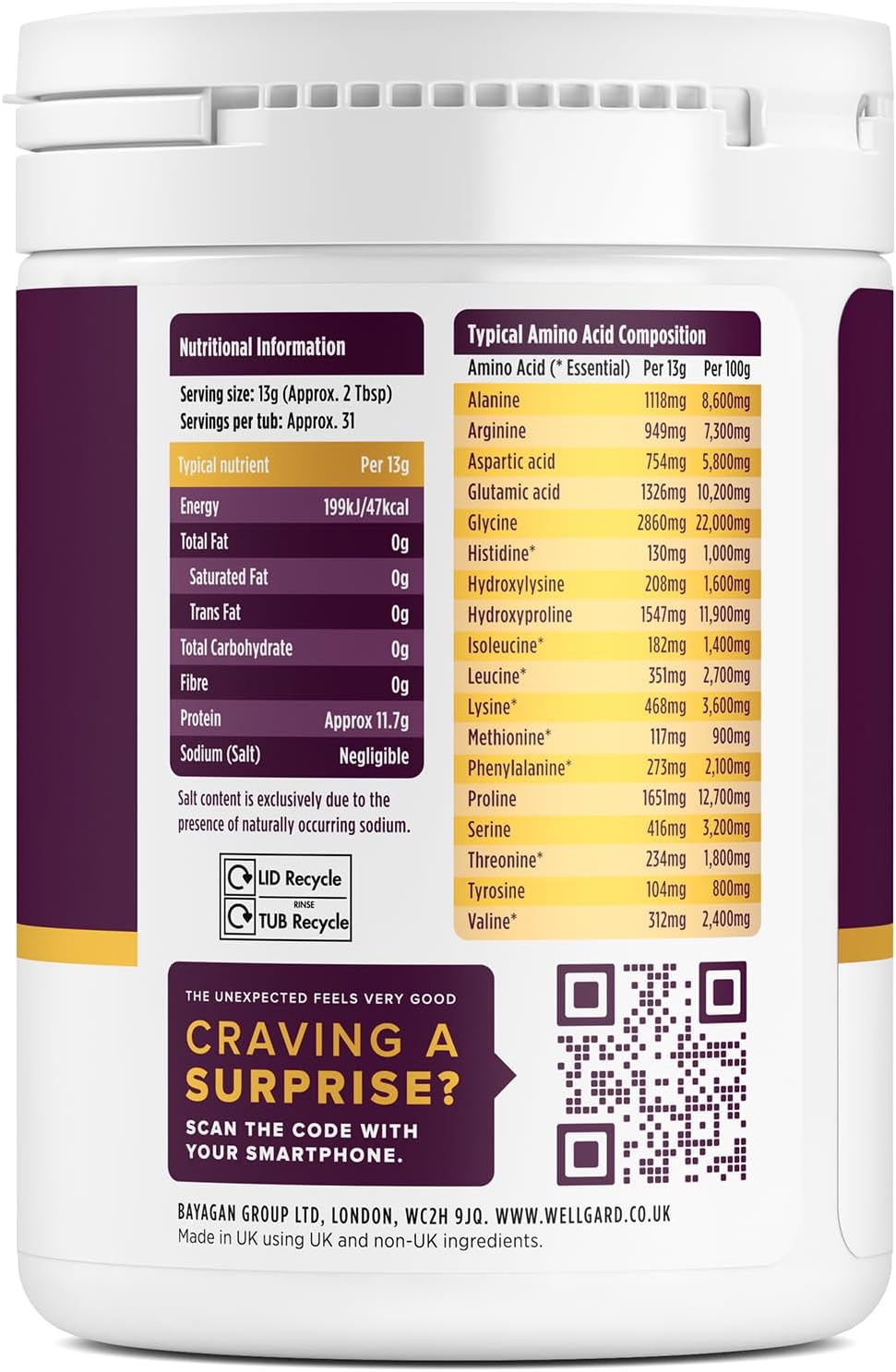 Collagen Powder, Gold Standard Bovine Collagen Peptides Powder by Wellgard - High Levels of The 8 Essential Amino Acids, Collagen Supplements, Halal & Kosher, Made in UK