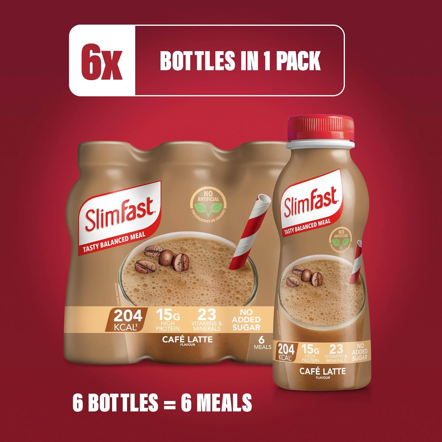 SlimFast Ready To Drink Cafe Latte Shake, 6 x 325ml