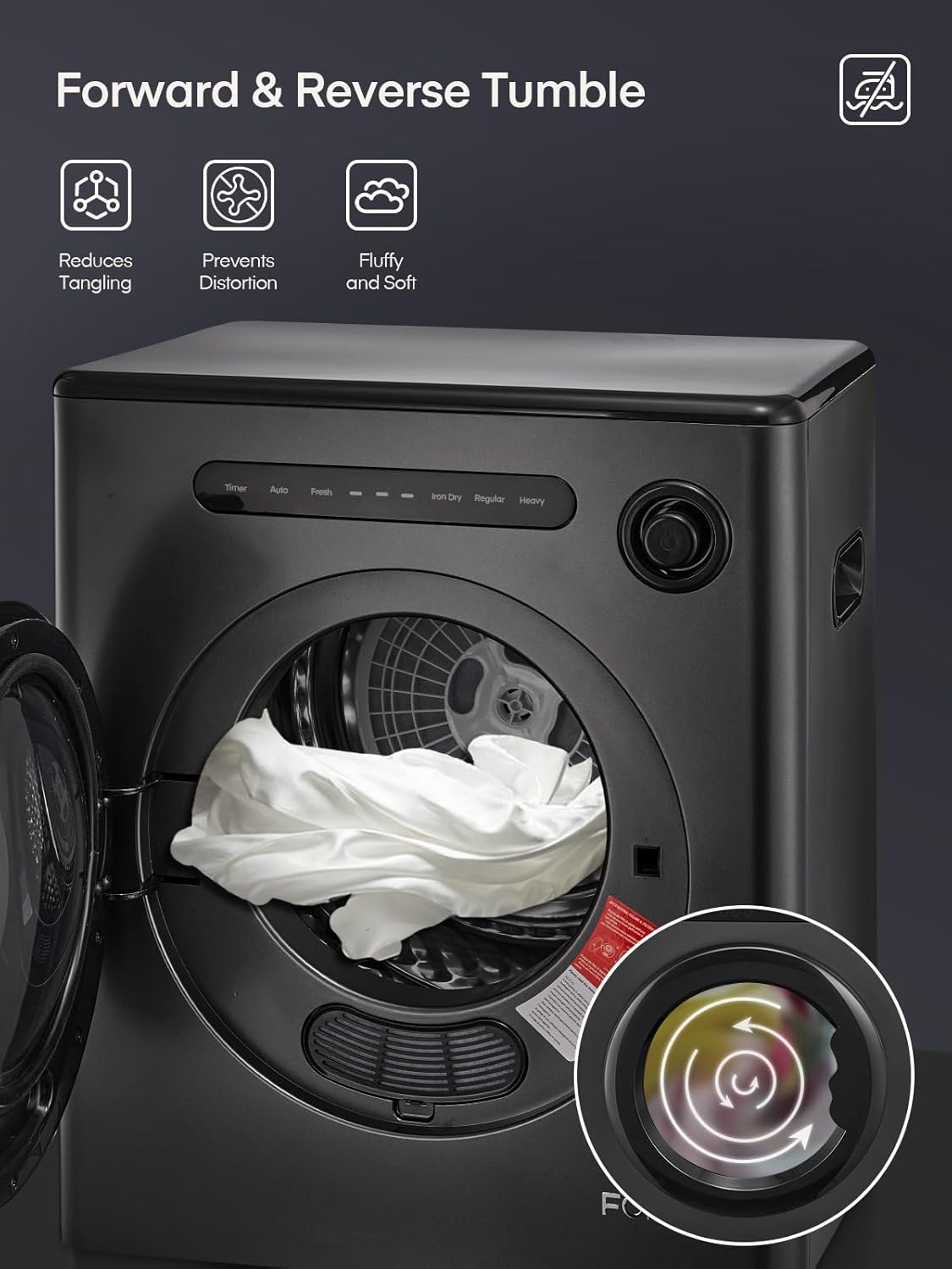 4KG Vented Tumble Dryer, FOHERE 1200W Compact Vented Tumble Dryer, 6 Auto Drying Mode, Smart Drying, Double Temperature Control Protection, for Apartment, Home, Dorm, RVs, Black