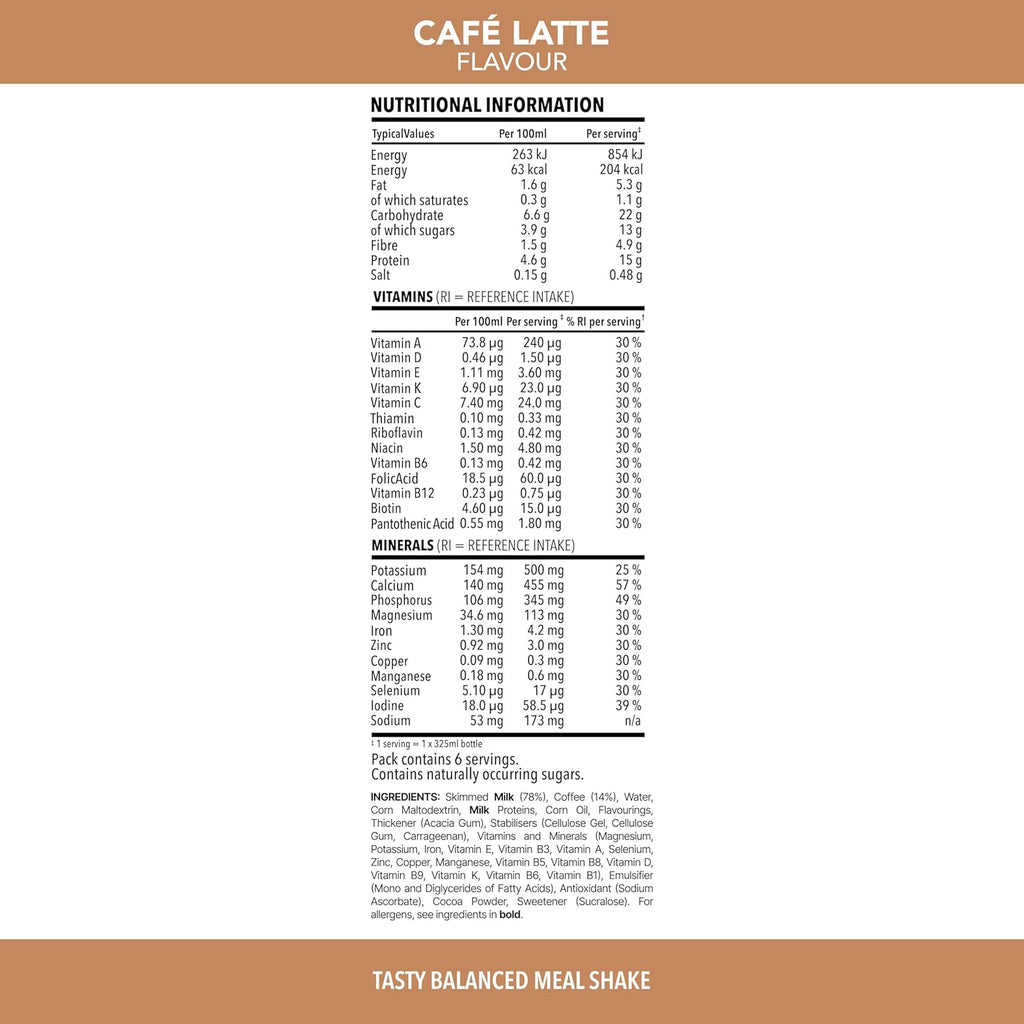 SlimFast Ready To Drink Cafe Latte Shake, 6 x 325ml