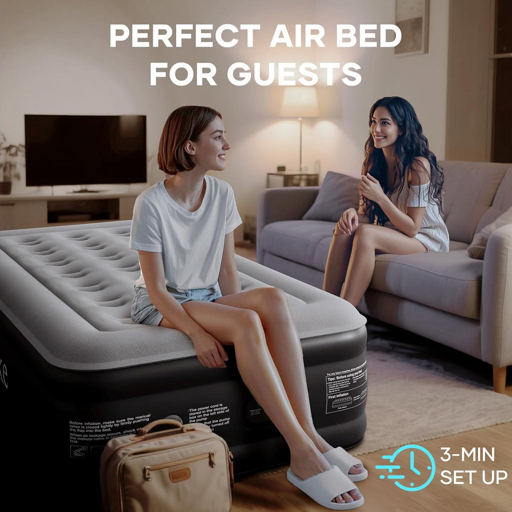 OlarHike Single Airbed, Inflatable Air Mattress with Built-in Pump, Blow Up Bed, Self Inflating Folding Guest Air bed with Flocked Surface For Camping & Home Use, 190cm L x 90cm W x 46cm H(Black)