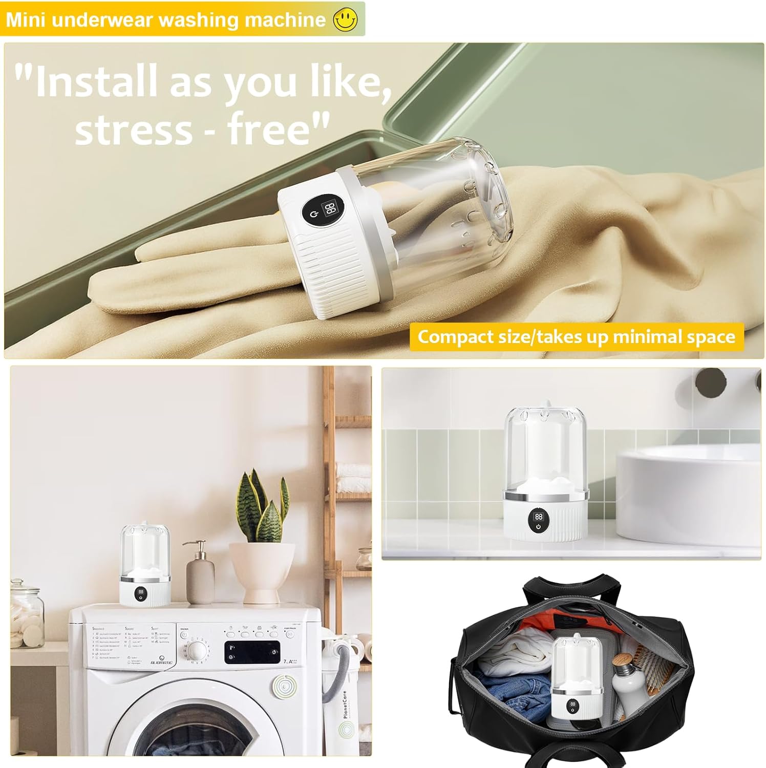 Portable Washing Machine, Underwear Washer, Small Washing Machines, Mini Washing Rechargeable Cordless Washing-Machine, Laundry Cup for Bra, Underwear, Socks (1.2 L capacity)