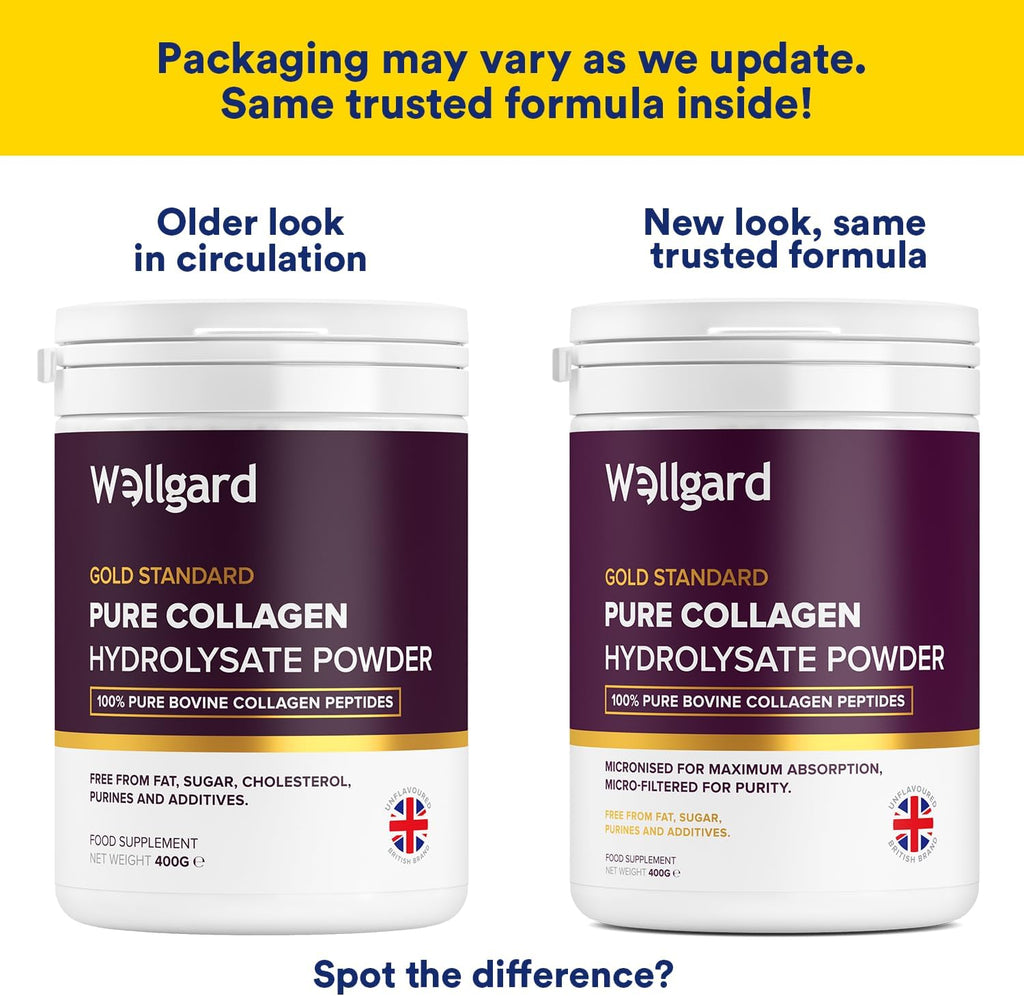 Collagen Powder, Gold Standard Bovine Collagen Peptides Powder by Wellgard - High Levels of The 8 Essential Amino Acids, Collagen Supplements, Halal & Kosher, Made in UK