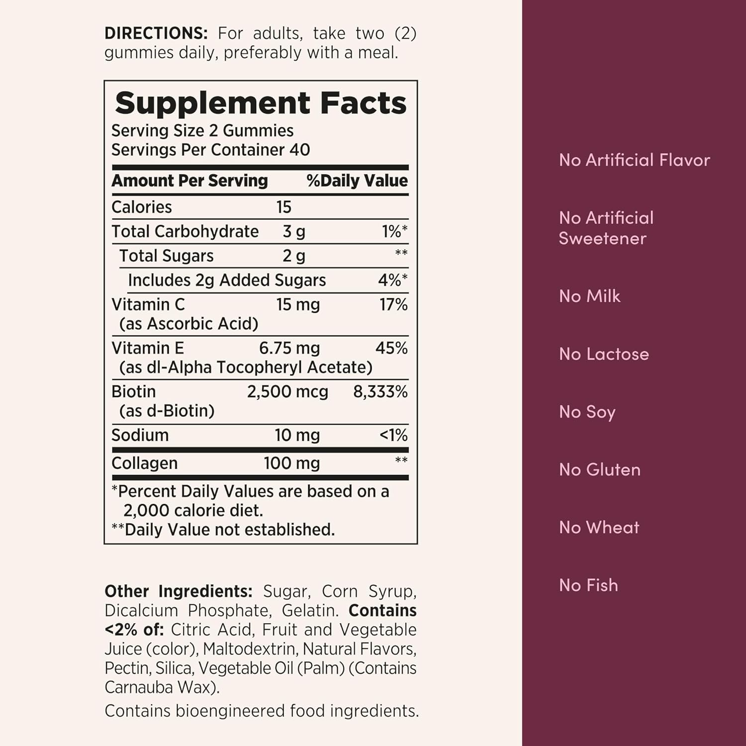 Nature's Bounty Optimal Solutions Hair, Skin & Nails with Biotin and Collagen, Citrus-Flavored Gummies Vitamin Supplement, 2500 mcg, 80 Ct, 40 Total Servings