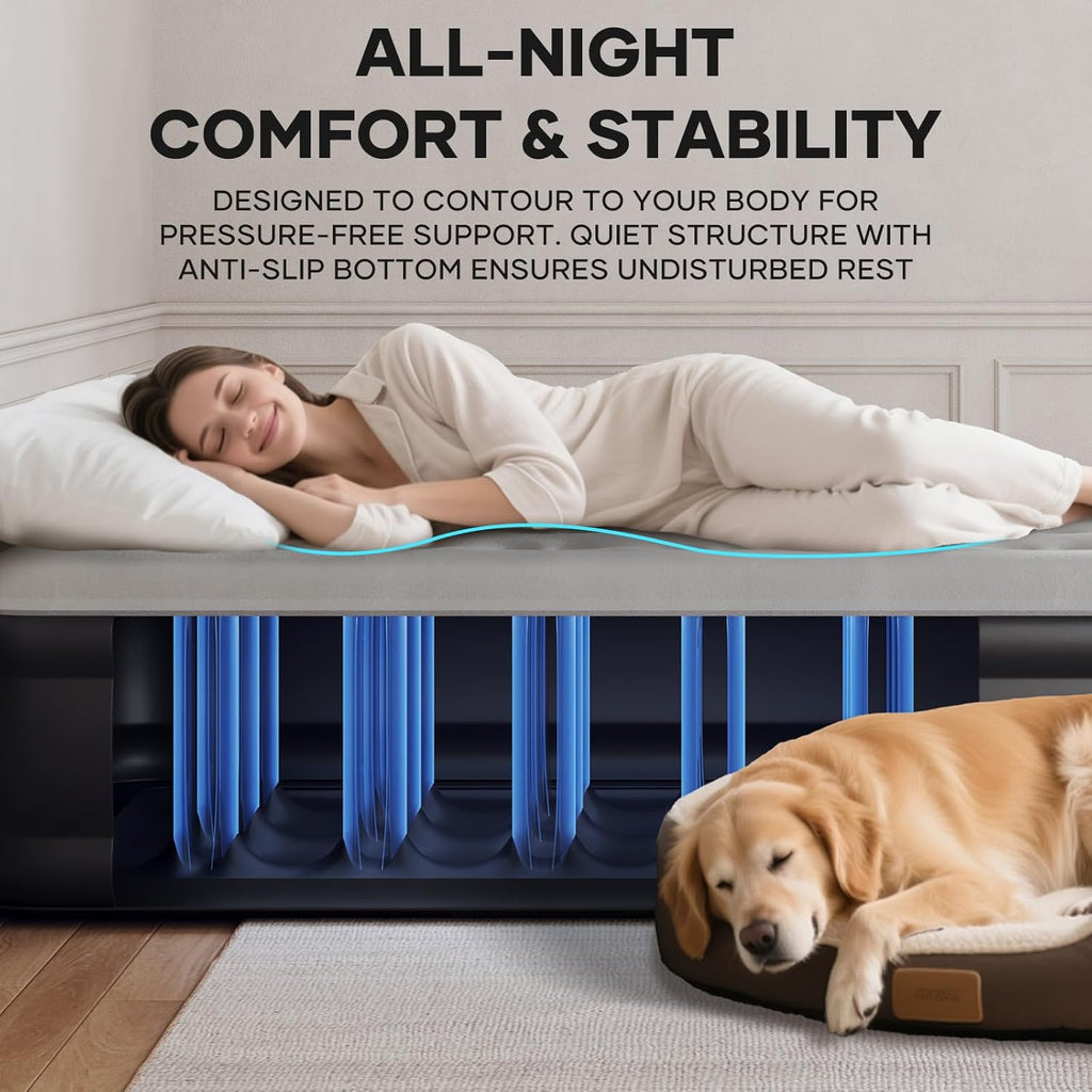 OlarHike Single Airbed, Inflatable Air Mattress with Built-in Pump, Blow Up Bed, Self Inflating Folding Guest Air bed with Flocked Surface For Camping & Home Use, 190cm L x 90cm W x 46cm H(Black)