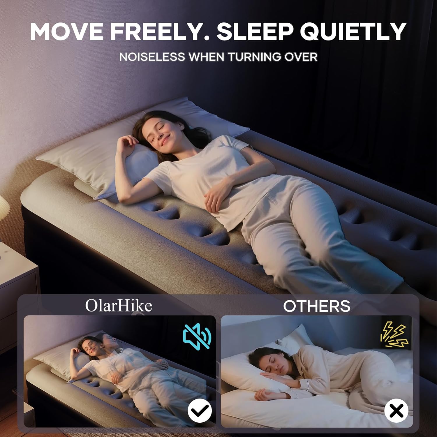 OlarHike Single Airbed, Inflatable Air Mattress with Built-in Pump, Blow Up Bed, Self Inflating Folding Guest Air bed with Flocked Surface For Camping & Home Use, 190cm L x 90cm W x 46cm H(Black)