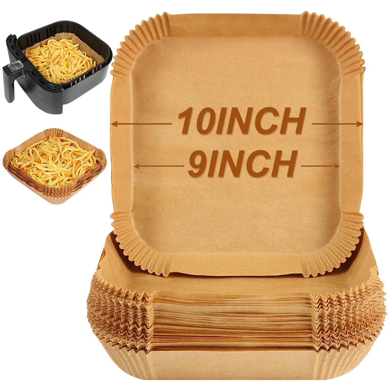 BYKITCHEN Air Fryer Parchment Paper Liner, 50PCS Square Air Fryer Liners Disposable, Greaseproof Paper, Compatible with COSORI, Ninja, Tefal, Russell Hobbs Fryers (Unbleached)