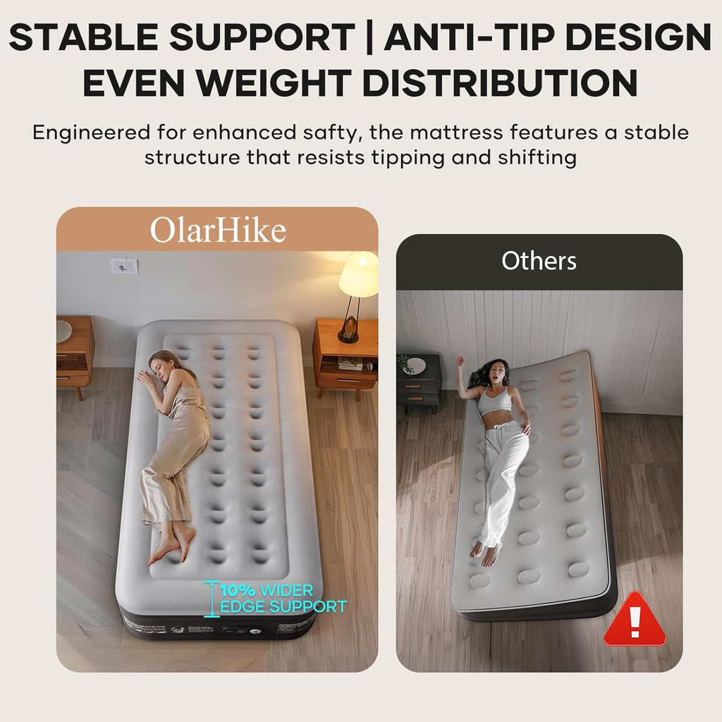 OlarHike Single Airbed, Inflatable Air Mattress with Built-in Pump, Blow Up Bed, Self Inflating Folding Guest Air bed with Flocked Surface For Camping & Home Use, 190cm L x 90cm W x 46cm H(Black)