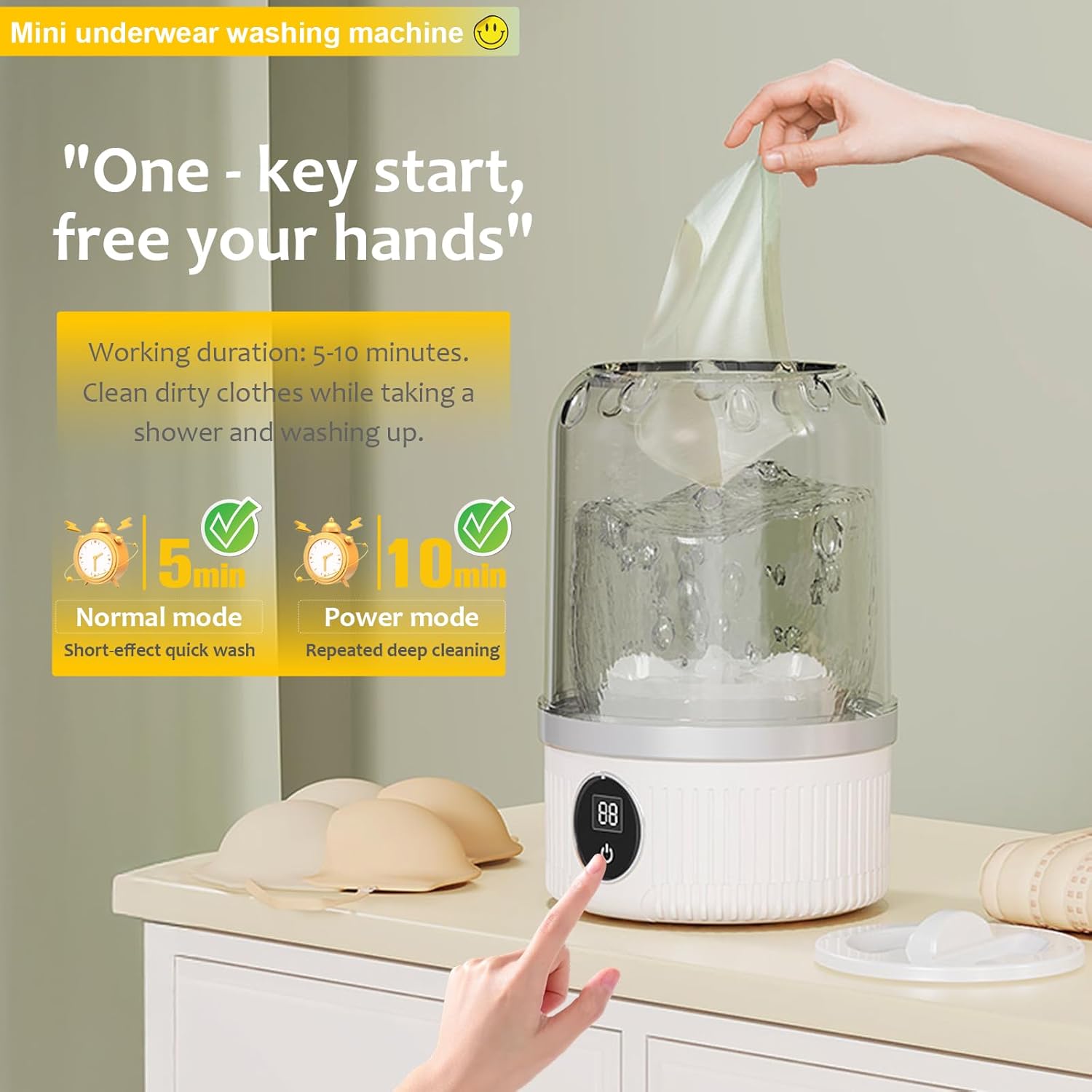Portable Washing Machine, Underwear Washer, Small Washing Machines, Mini Washing Rechargeable Cordless Washing-Machine, Laundry Cup for Bra, Underwear, Socks (1.2 L capacity)