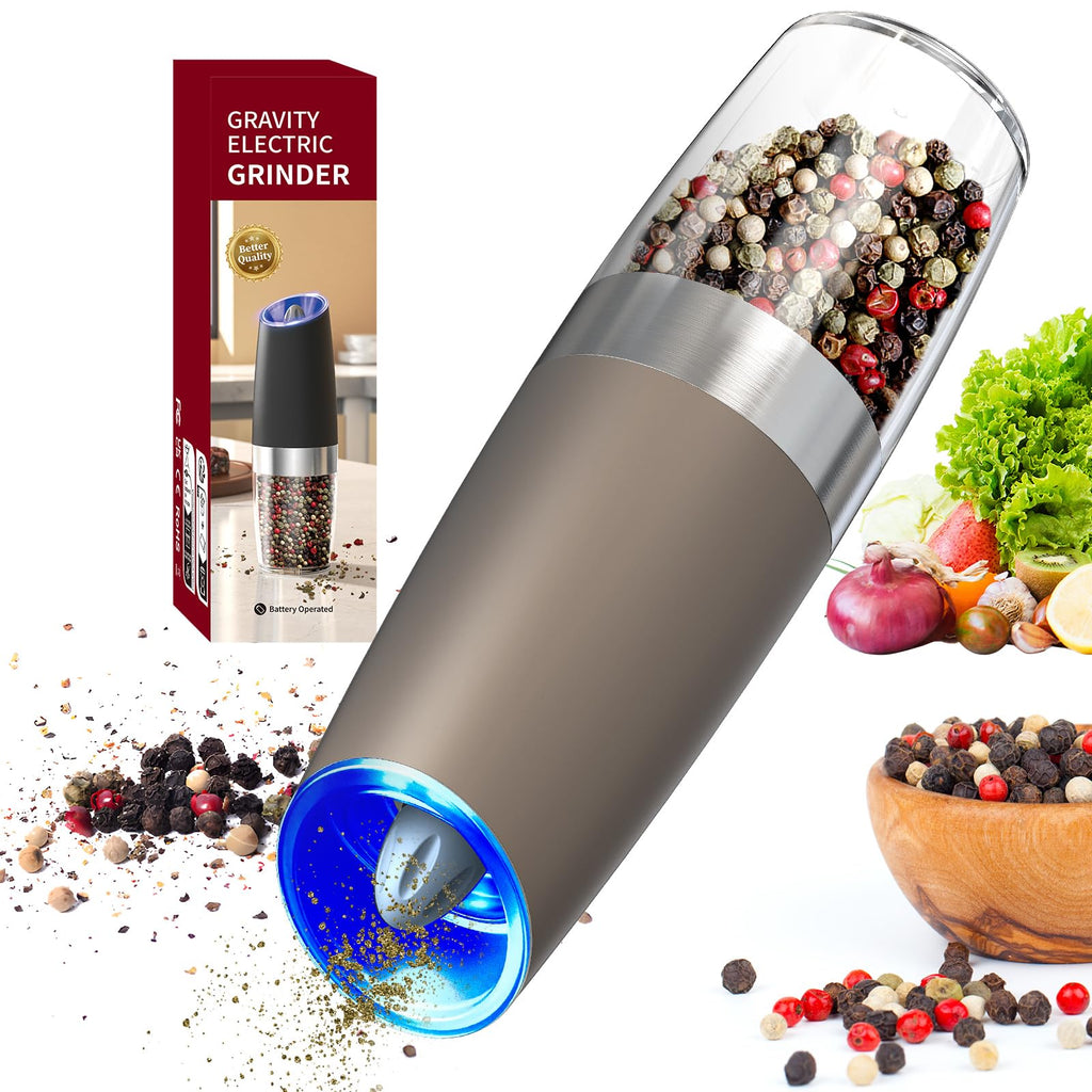 CIRCLE JOY Gravity Electric Salt and Pepper Grinder Set Automatic Salt and Pepper Grinder Set with LED Light, Battery Operated, Adjustable Coarseness, Large Capacity, for Home Kitchen BBQ