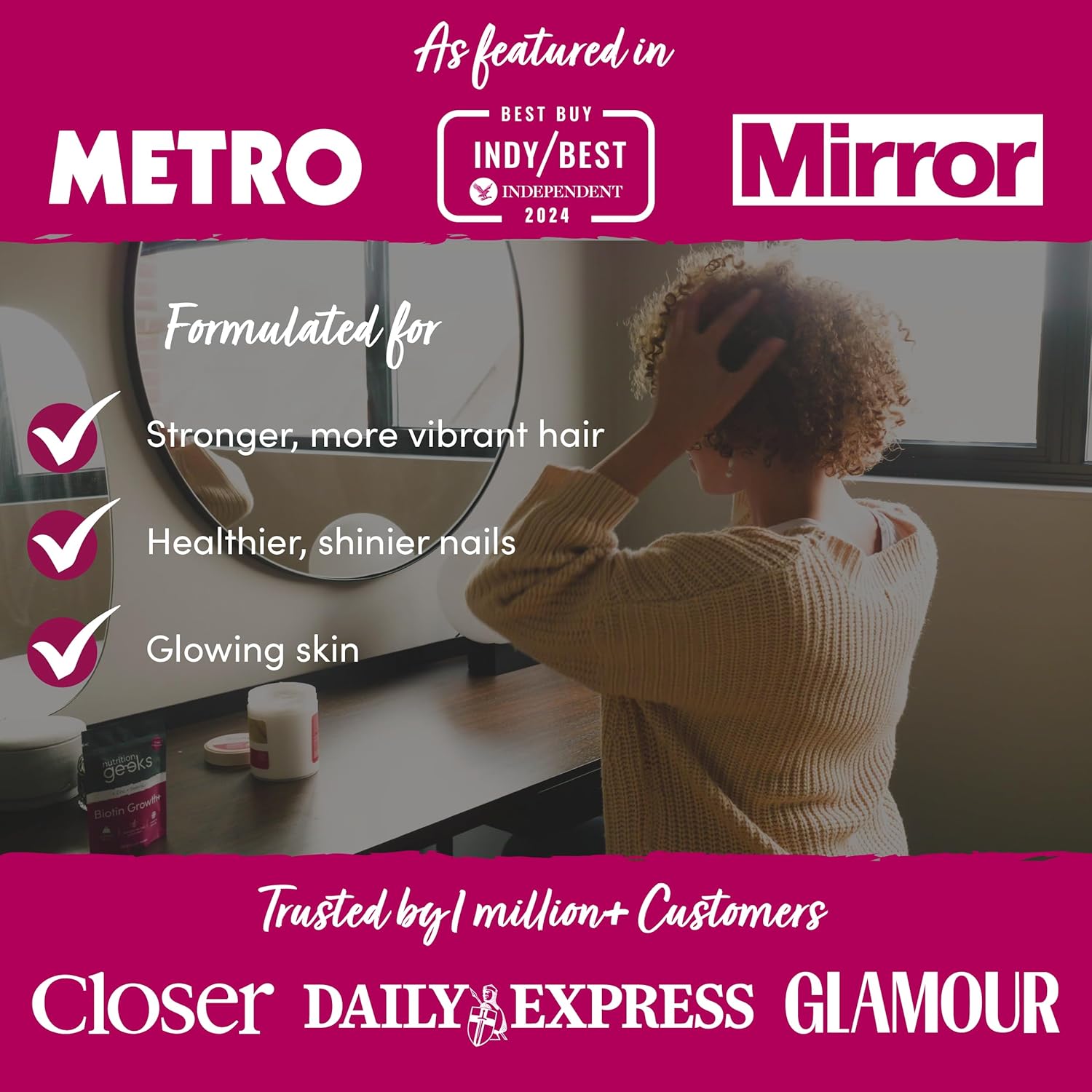 Biotin Hair Growth Supplement - 180 Vegan Tablets Enhanced with Zinc & Selenium, Hair Vitamins Complex - Biotin 10000 mcg - Hair Skin and Nails Vitamins for Women & Men UK (Packaging Design May Vary)