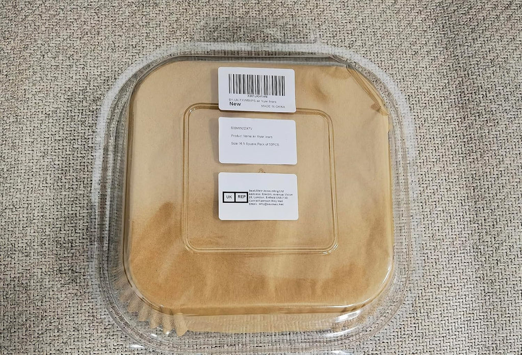 BYKITCHEN Air Fryer Parchment Paper Liner, 50PCS Square Air Fryer Liners Disposable, Greaseproof Paper, Compatible with COSORI, Ninja, Tefal, Russell Hobbs Fryers (Unbleached)