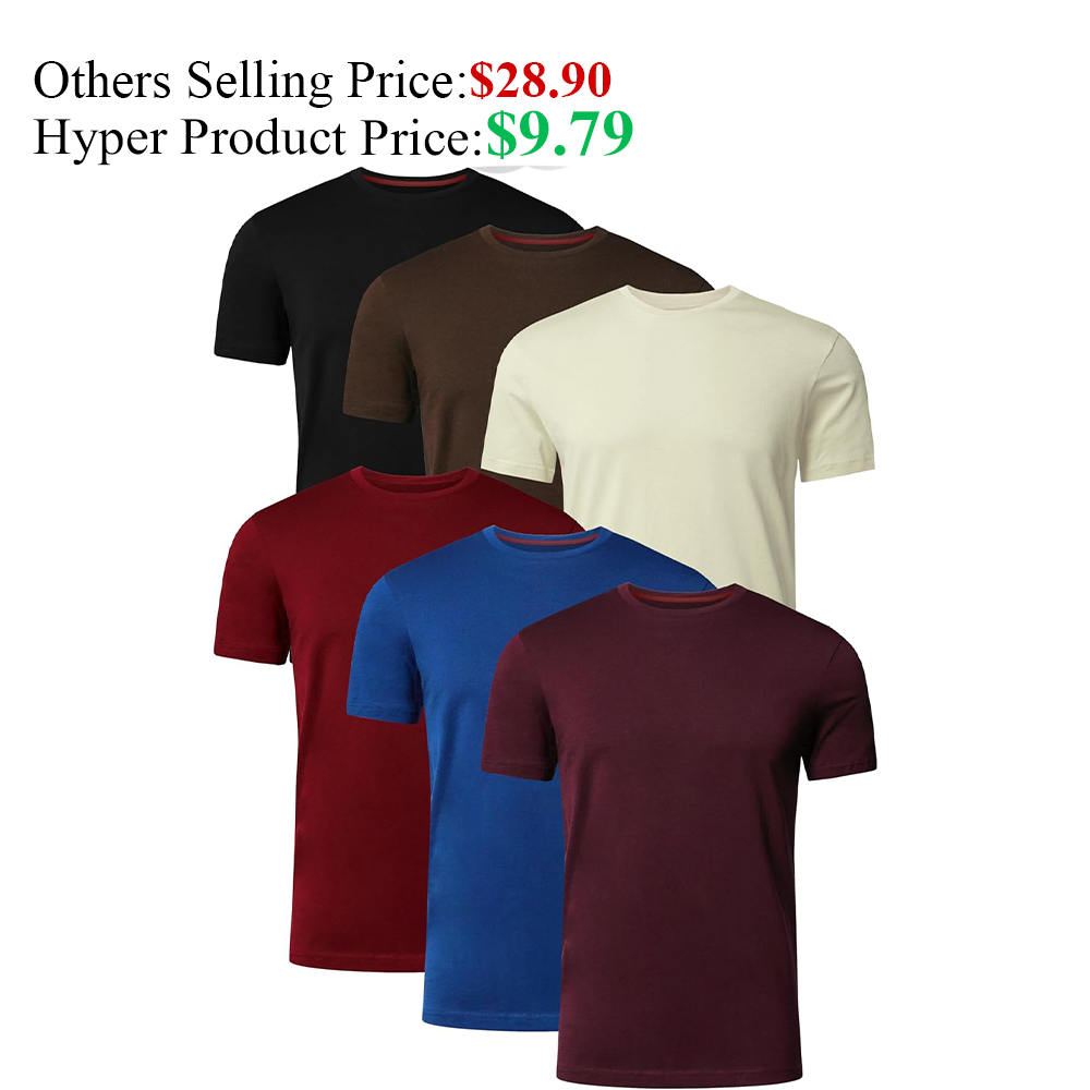 Mens T-Shirt Pack of 6 Crew Neck Tshirt