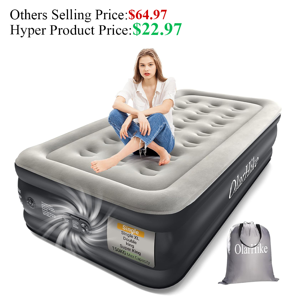 OlarHike Single Airbed, Inflatable Air Mattress with Built-in Pump